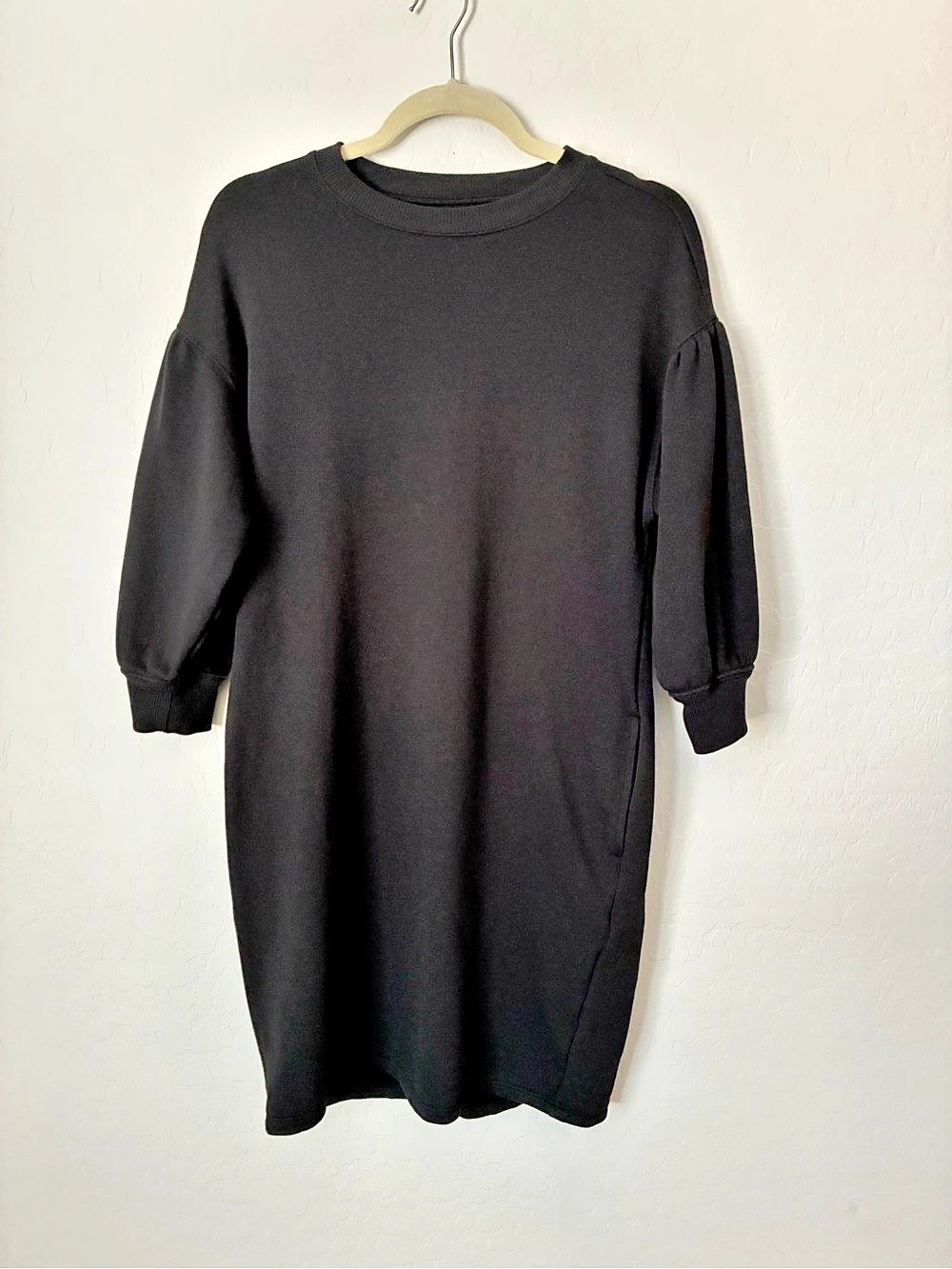 Time and Tru Black Puff Sleeve Sweatshirt Dress Size S 4-6